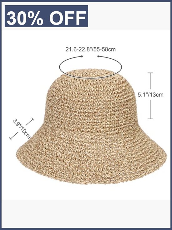 Handmade Crochet Straw Bucket Hat Sun Protection UPF 50+ Foldable Travel main image 5